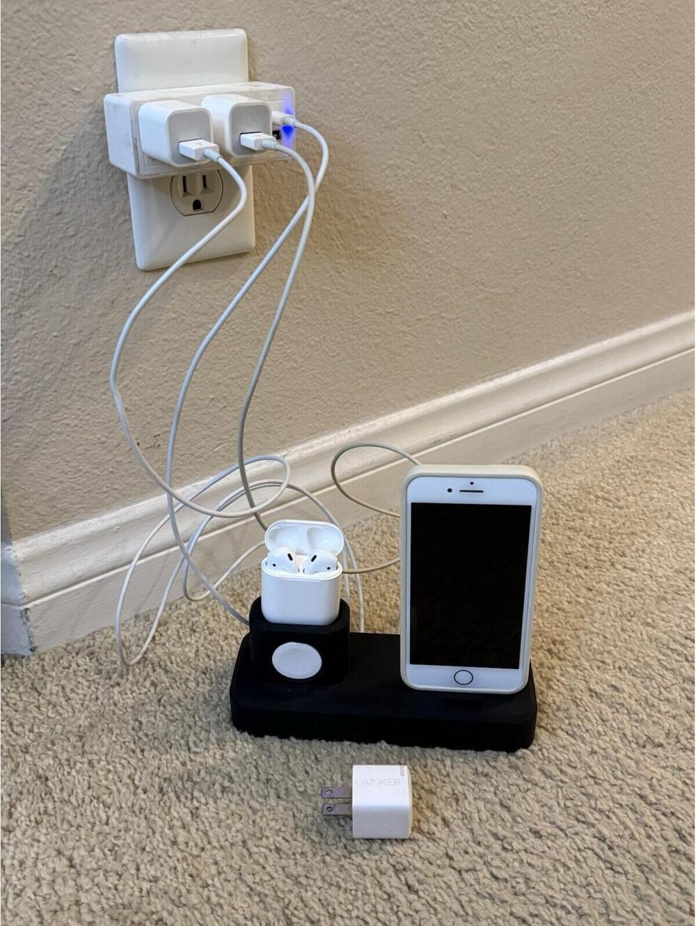 Apple iPhone Watch AirPods Charging Dock Bundle w/ OEM Chargers Anker USB-C